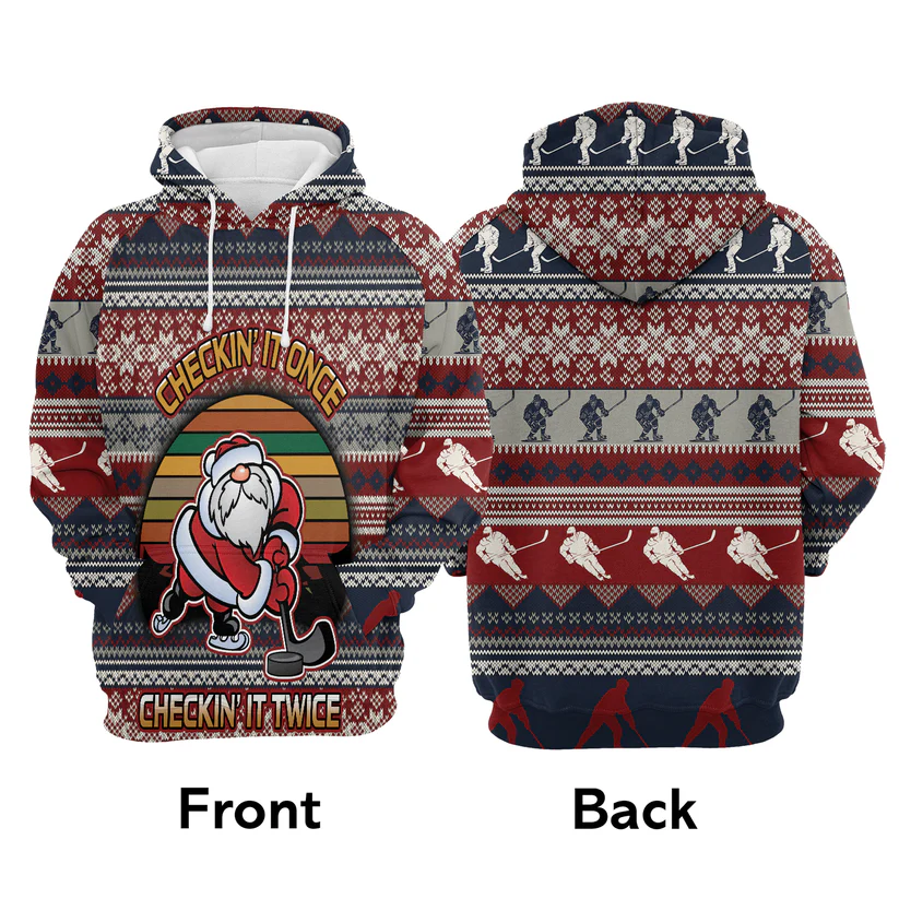 Hockey Premium Christmas Hoodie, Hockey Checking It Once Christmas Unisex Hoodie For Men & Women - Perfect Gift For Christmas, Hockey Lovers - Image 4