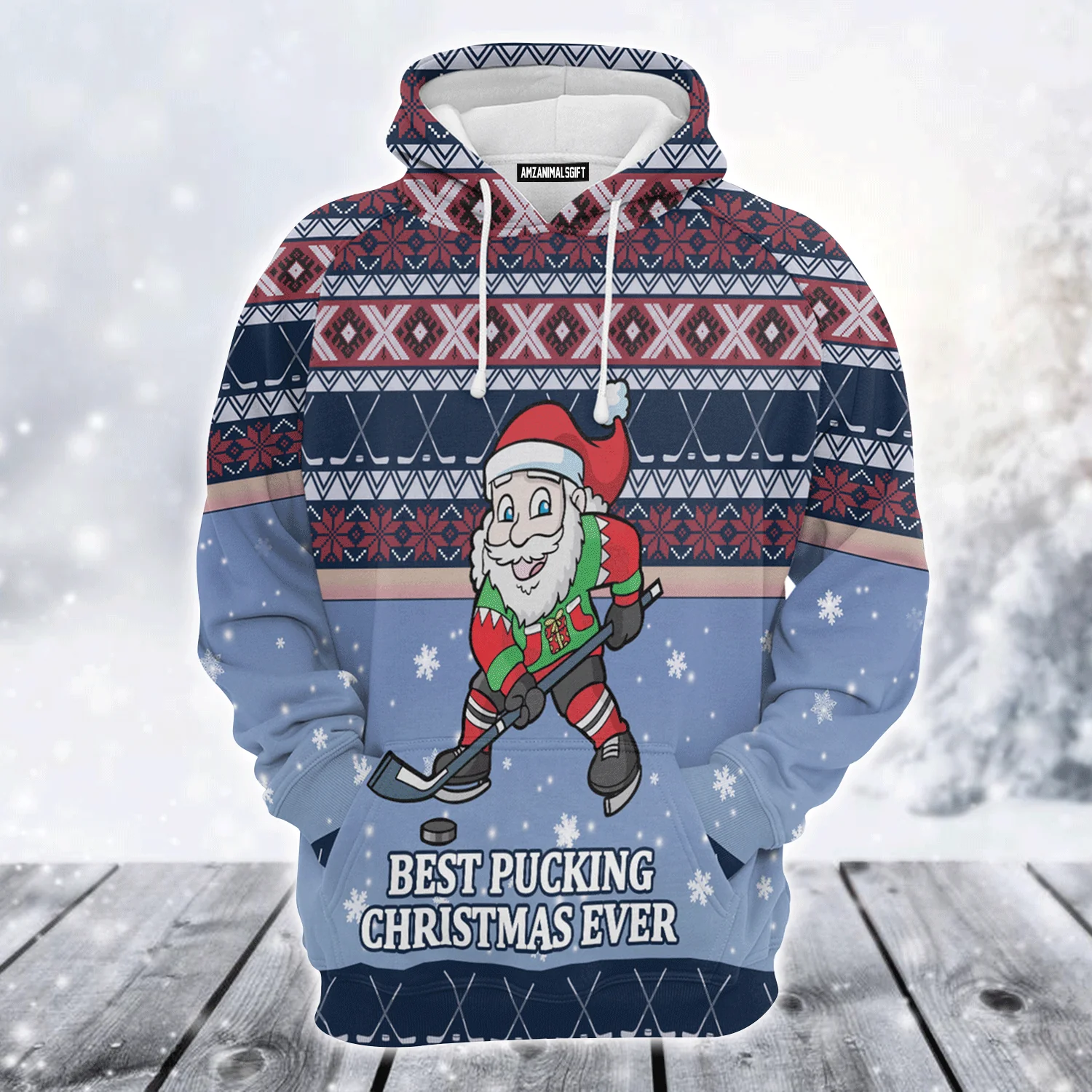 Hockey Premium Christmas Hoodie, Santa Hockey Unisex Hoodie For Men & Women - Perfect Gift For Christmas, Hockey Lover - Image 2