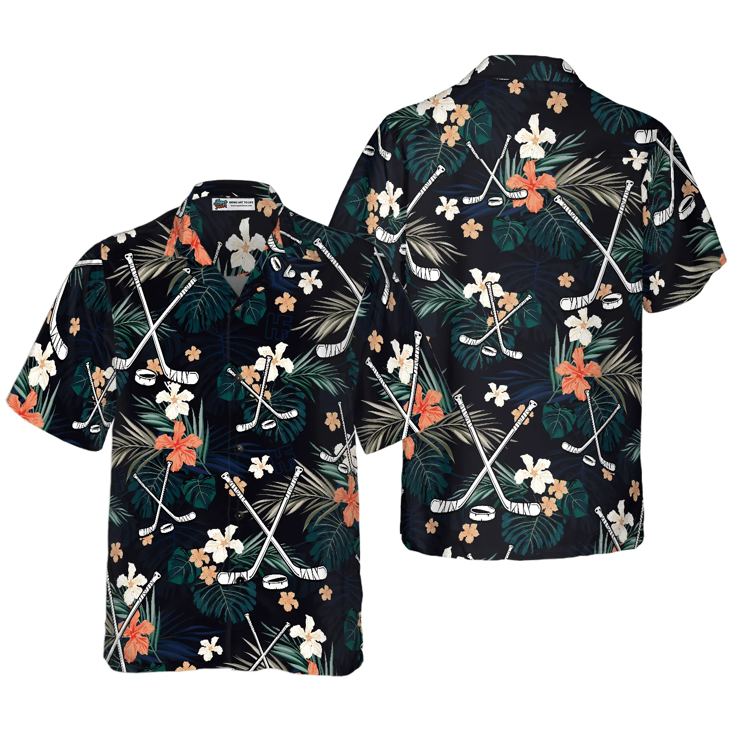Hockey Tropical Black & Blue Hawaiian Shirt, Colorful Summer Aloha Shirt For Men Women, Perfect Gift For Husband, Wife, Friend, Family