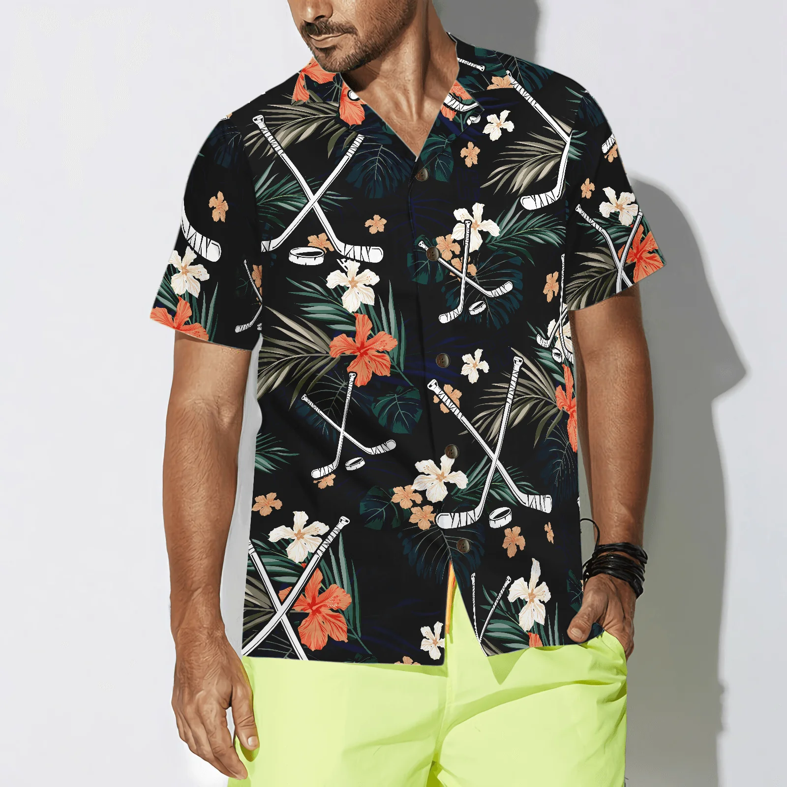 Hockey Tropical Black & Blue Hawaiian Shirt, Colorful Summer Aloha Shirt For Men Women, Perfect Gift For Husband, Wife, Friend, Family - Image 3