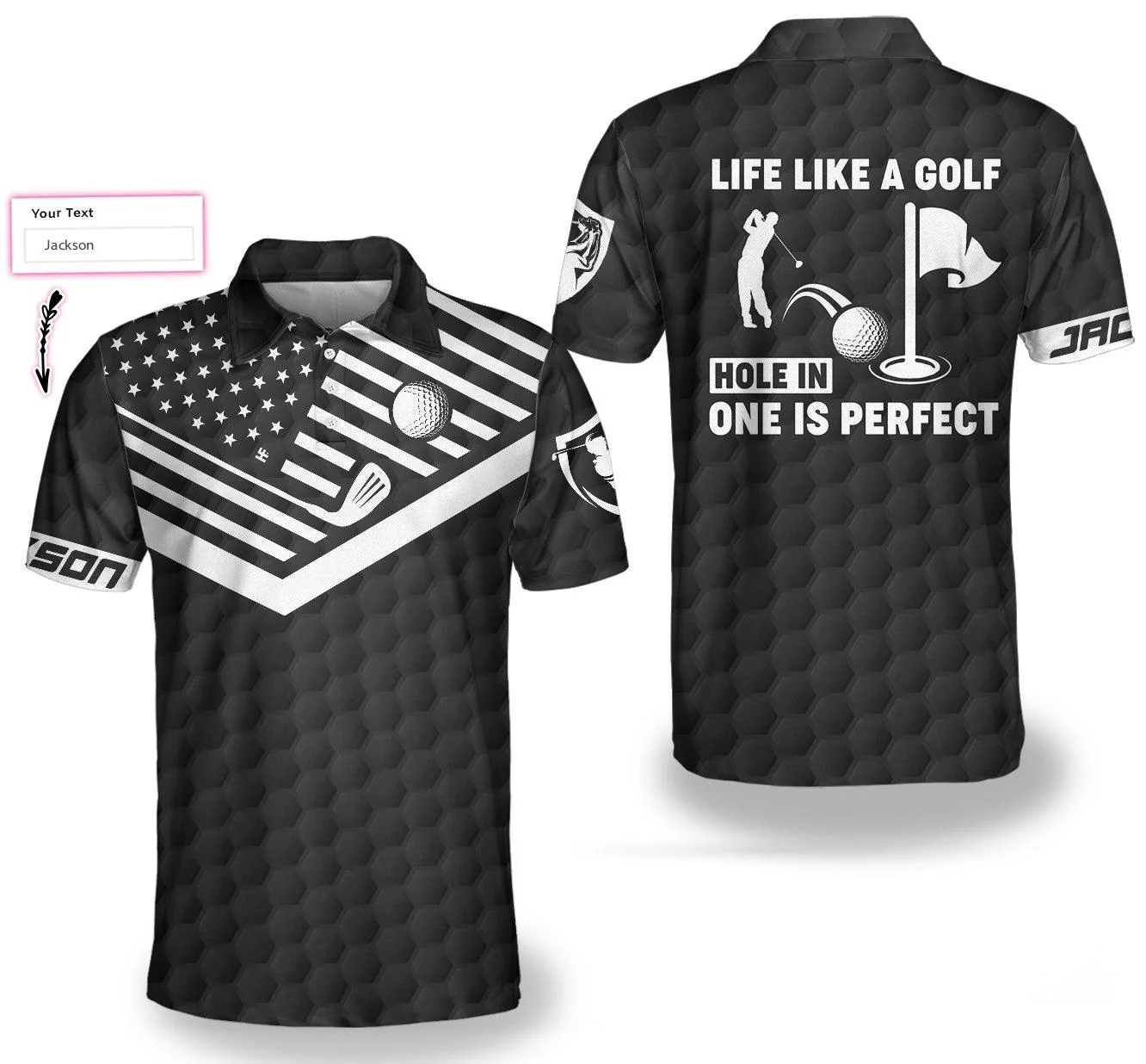 Personalized Black America Flag Golf Ball Pattern Polo Shirt, Hole In One Is Perfect Custom Polo Shirt For Men, Best Gift For Golfers - Image 2