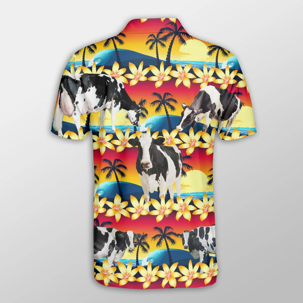 Holstein Men Polo Shirts - Holstein Beach Sunset Pattern Shirt For Men - Perfect Gift For Holstein Lovers, Cattle Lovers - Image 2