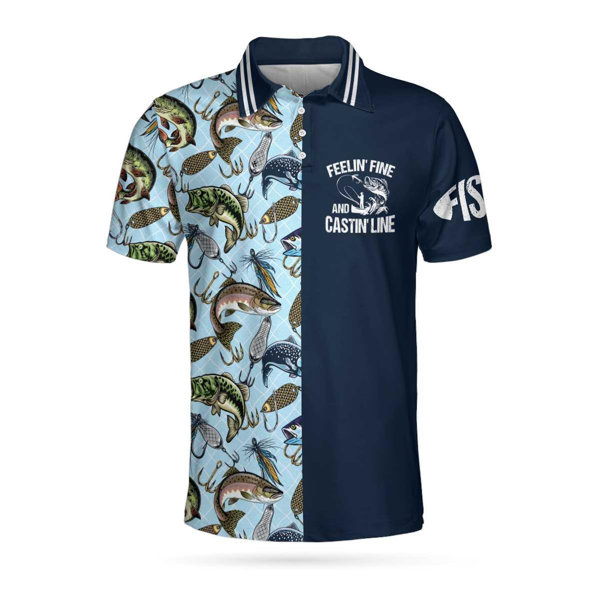 Hook And Fish Seamless Pattern Fishing Men Polo Shirt, Feelin' Fine And Castin' Line Fishing Shirt For Men, Gift For Fishing Lovers - Image 3