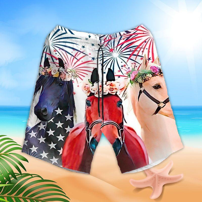Horse And Flowers Aloha Hawaiian Shirts For Summer, USA Flag Independence Day Fireworks Hawaiian Set For Men Women, Gift For Friend, 4th Of July - Image 3