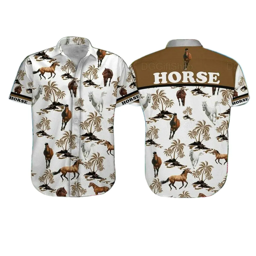Horse Dog Aloha Hawaiian Shirt - Horse Wild Animal Hawaiian Shirt, Palm Tree Pattern Hawaiian Shirt For Men & Women, Horse Lover