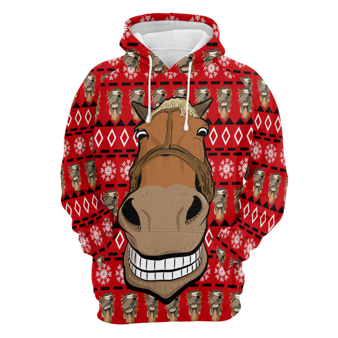 Horse Face Premium Christmas Hoodie, Funny Horse Christmas Tree Unisex Red Hoodie For Men & Women - Perfect Gift For Christmas, Family - Image 4