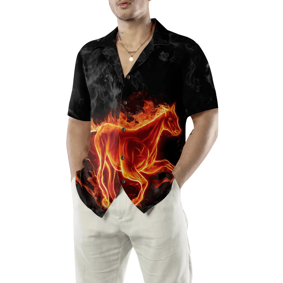 Horse Hawaiian Shirt, Fire Horse Aloha Shirt For Men - Perfect Gift For Horse Lovers, Husband, Boyfriend, Friend, Family - Image 5