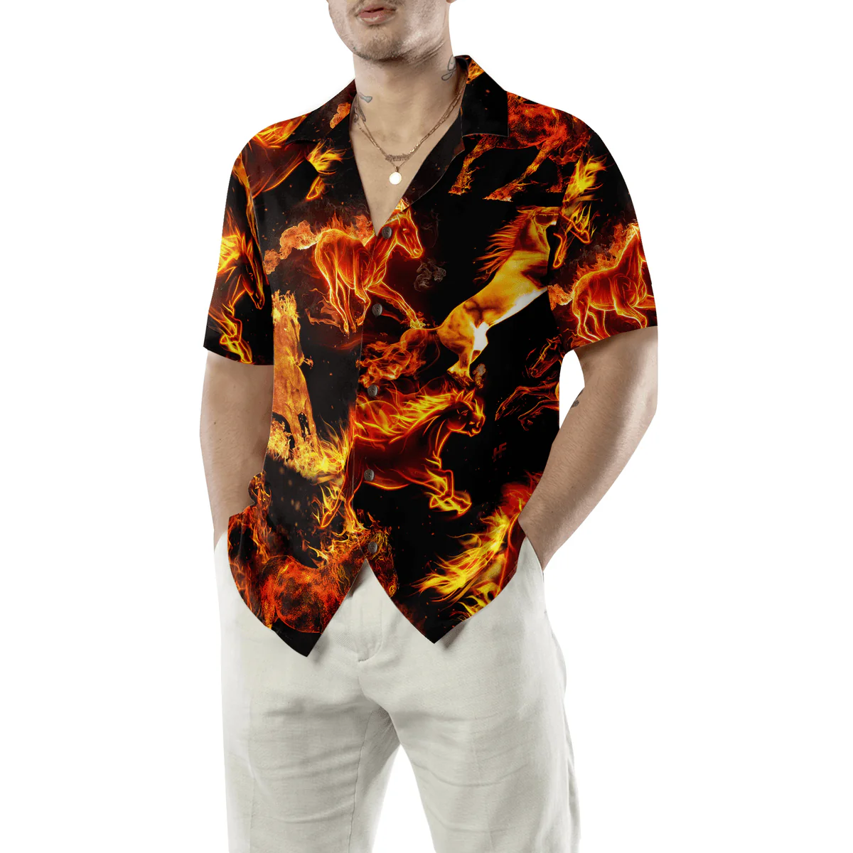Horse Hawaiian Shirt, Flaming Horses Aloha Shirt For Men - Perfect Gift For Horse Lovers, Husband, Boyfriend, Friend, Family - Image 5