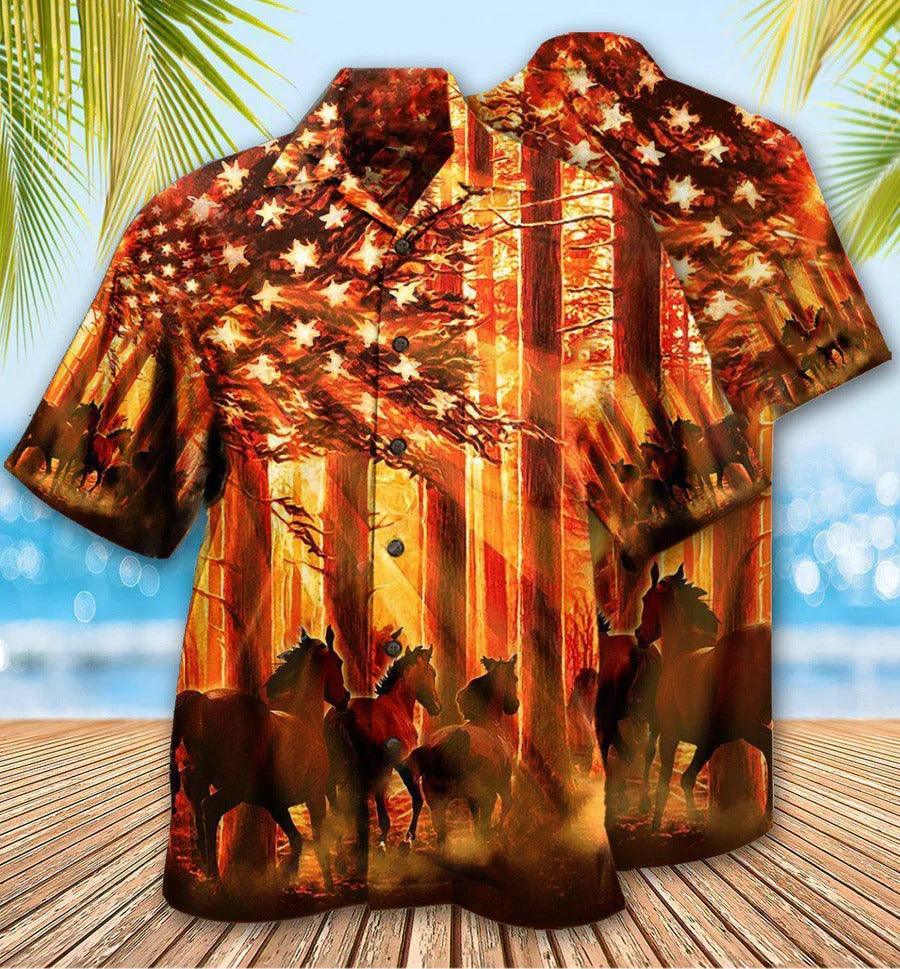 Horse Hawaiian Shirt For Summer - Horse Born To Rides Hawaiian Shirt - American Flag Aloha Shirt  - Perfect Gift For Men, Horse Lovers