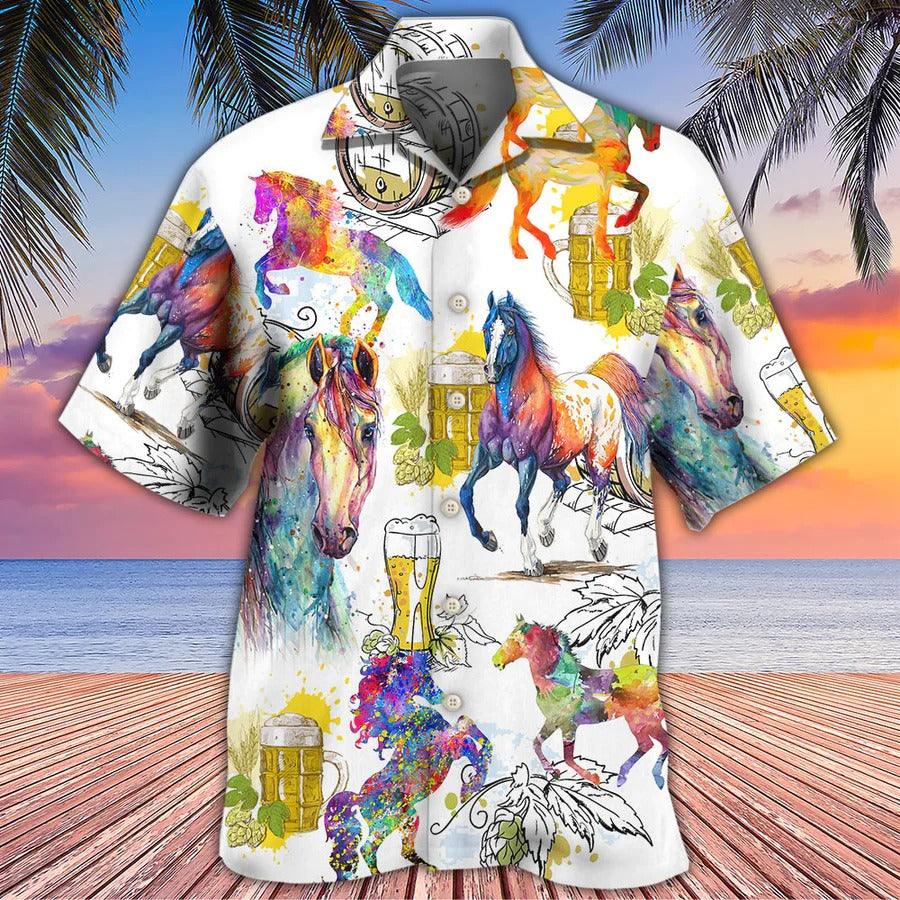 Horse Hawaiian Shirt For Summer - Horse I Like Horse And Beer Hawaiian Shirt - Perfect Gift For Men, Horse Lovers, Beer Lovers - Image 2