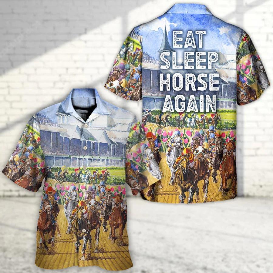 Horse Hawaiian Shirt For Summer - Horseback Riding Eat Sleep Horse Again Hawaiian Shirt - Perfect Gift For Men, Horse Racing Lovers - Image 4