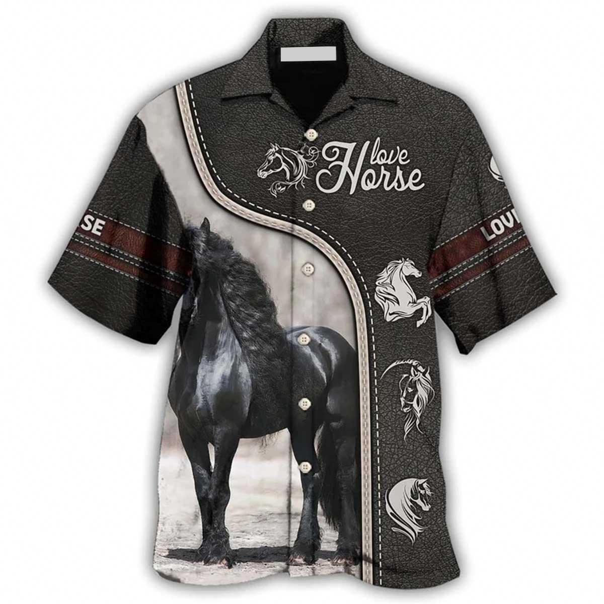 Horse Hawaiian Shirts - Beautiful Black Horse Hawaiian Shirt, I Love Horse Aloha Shirts - Perfect Gift For Men, Horse Racing Lovers