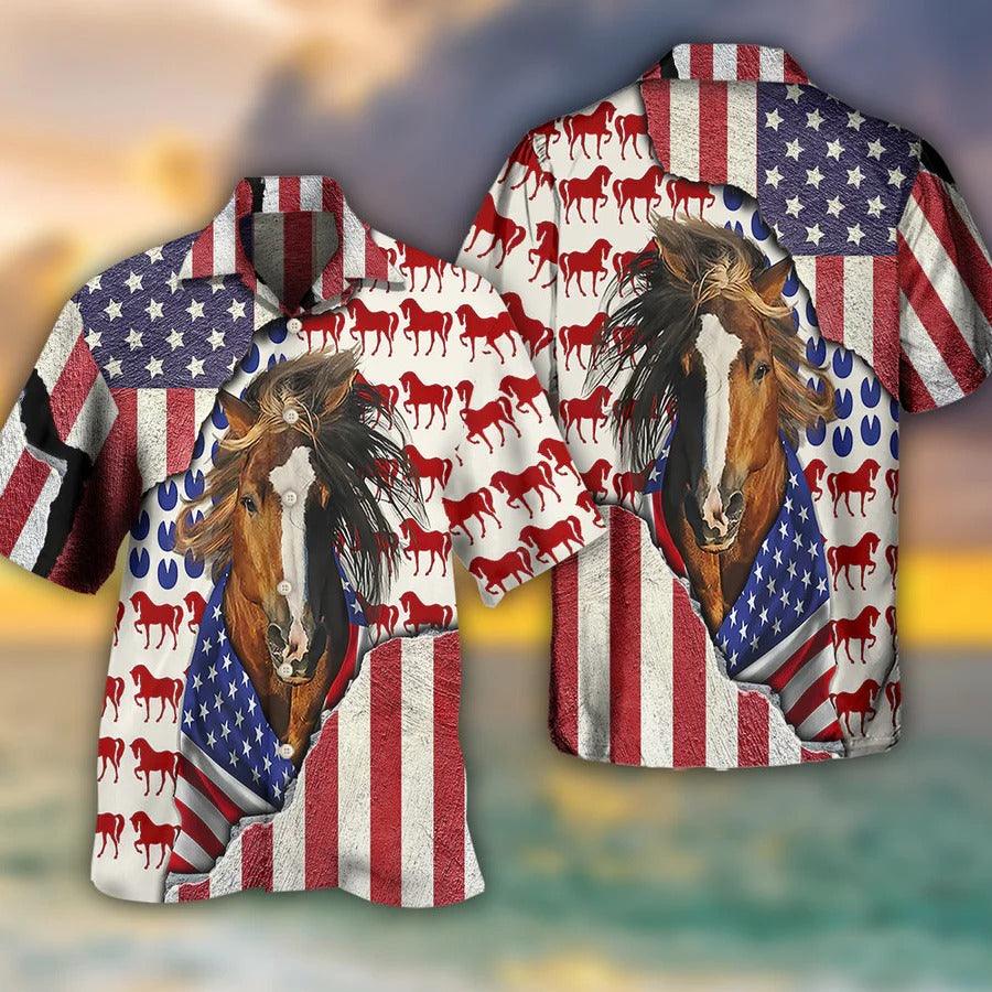 Horse Hawaiian Shirts For Summer - Horse Patriotic Horse Hawaiian Shirt, American Flag Hawaiian Shirt - Perfect Gift For Men, Horse Lovers