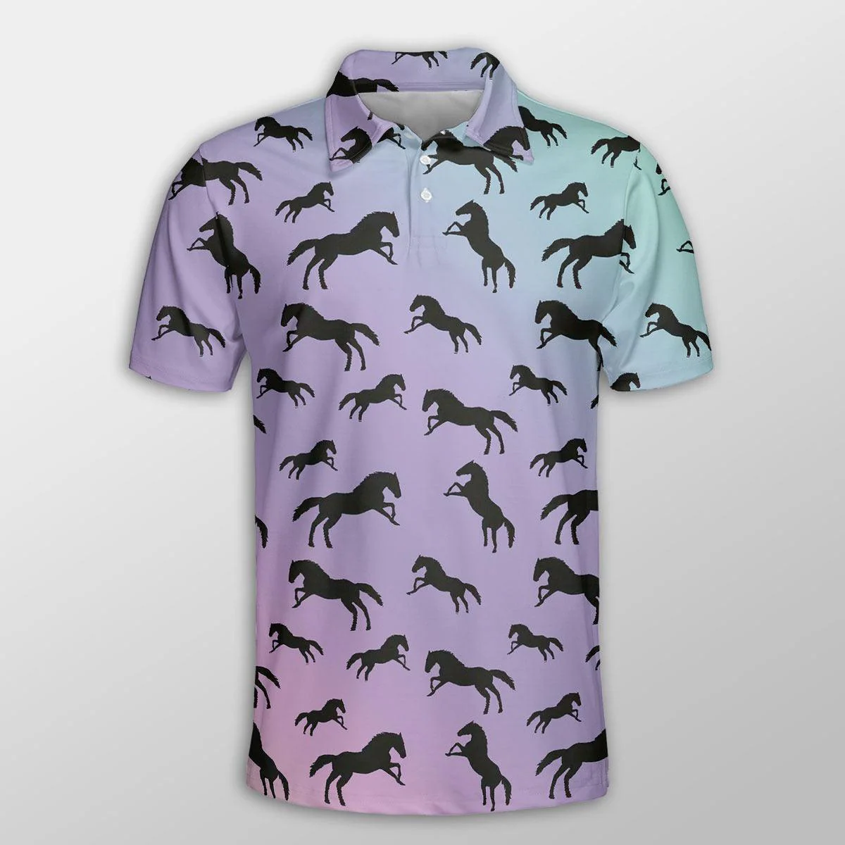 Horse Men Polo Shirts For Summer -Horse Ombre Pattern Button Shirts For Men - Perfect Gift For Horse Lovers, Cattle Lovers