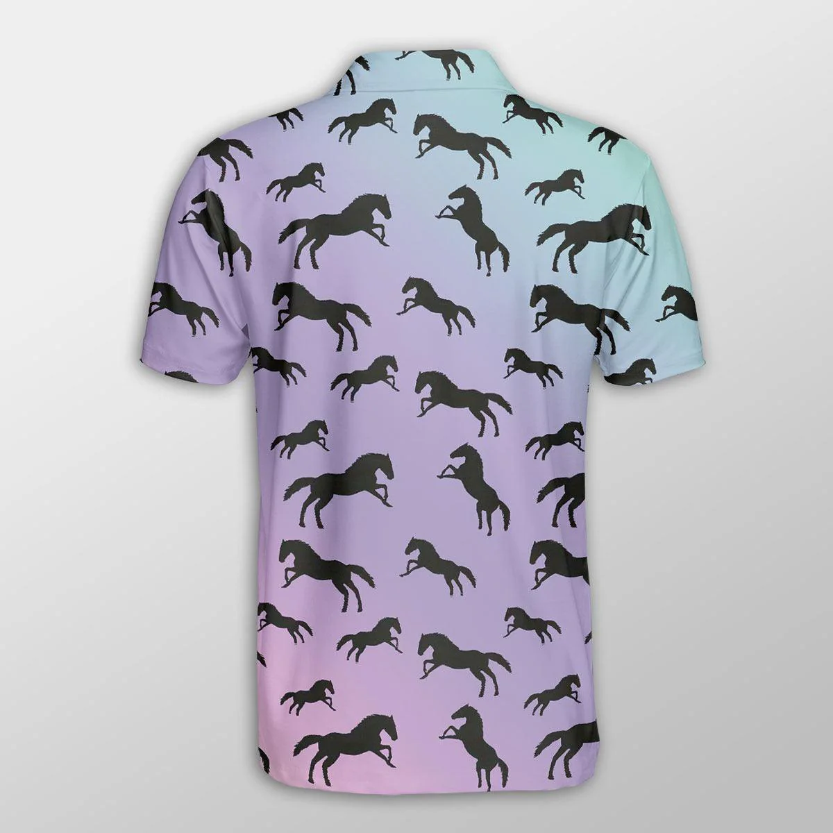 Horse Men Polo Shirts For Summer -Horse Ombre Pattern Button Shirts For Men - Perfect Gift For Horse Lovers, Cattle Lovers - Image 2