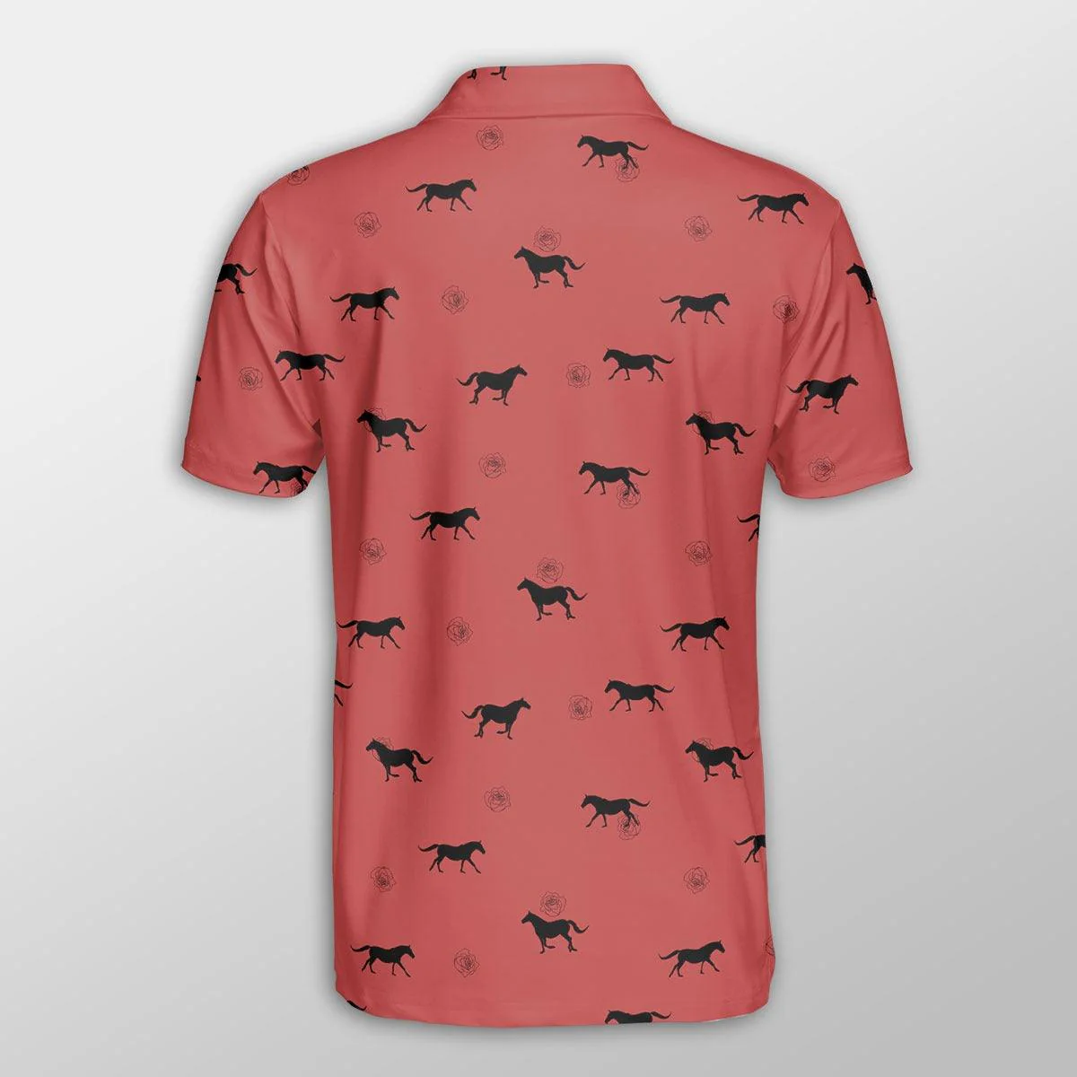 Horse Men Polo Shirts For Summer - Horse Pattern Red Background Pattern Shirts For Men - Perfect Gift For Horse Lovers, Cattle Lovers - Image 2