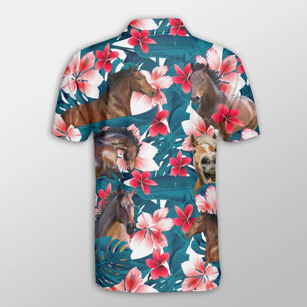 Horse Men Polo Shirts For Summer - Horse Tropical Floral Pattern Farm Lovers Button Shirts For Men - Perfect Gift For Horse Lovers, Cattle Lovers - Image 2