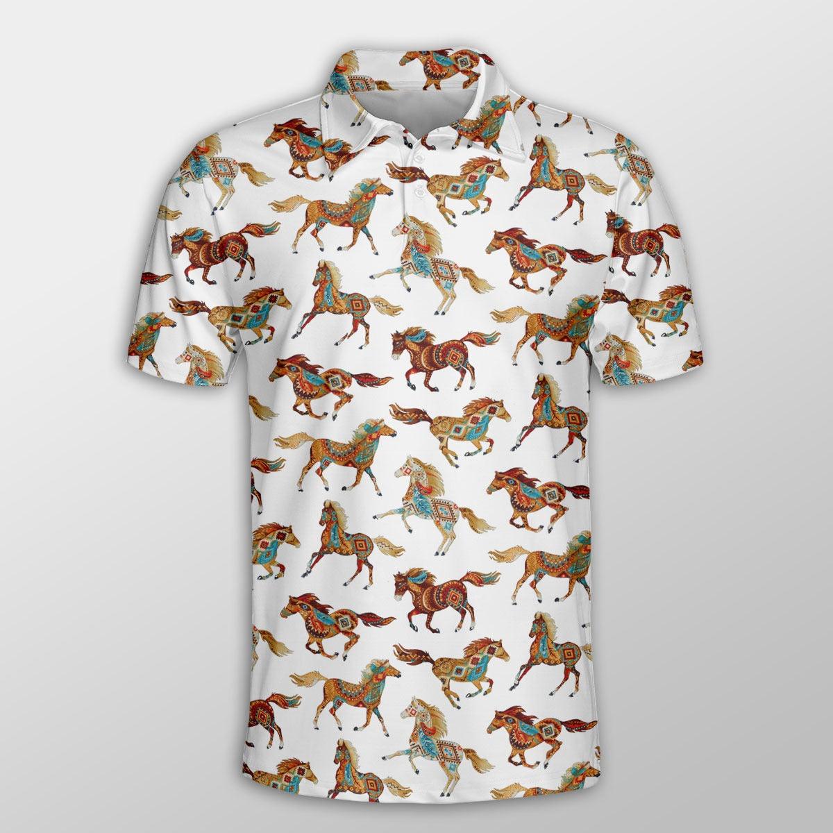 Horse Men Polo Shirts For Summer - Native Horse Pattern Button Shirts For Men - Perfect Gift For Horse Lovers, Native Lovers