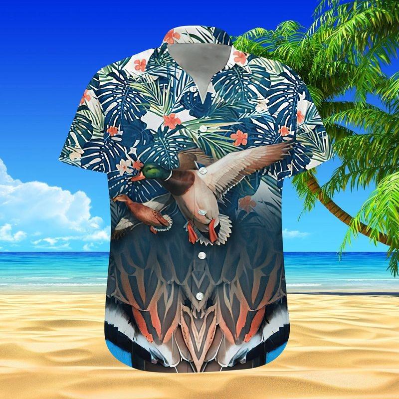 Hunting Aloha Hawaiian Shirt - Duck Hunting Hawaiian Shirt, Tropical Monstera Hawaiian Shirt For Men & Women, Hunting Lover