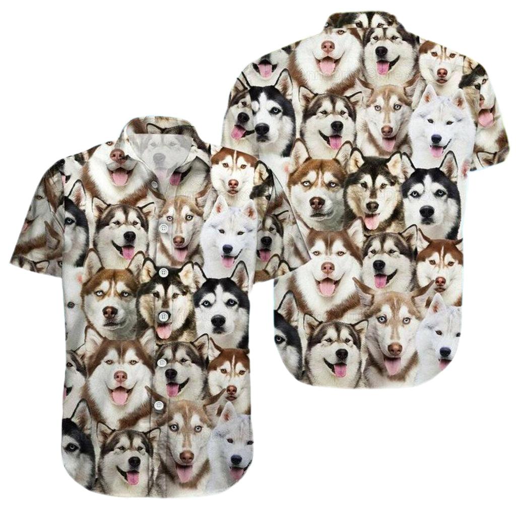 Husky Dog Aloha Hawaiian Shirt - Funny Husky Dog Pet Hawaiian Shirt, Husky Button Face Pattern Hawaiian Shirt For Men & Women, Husky Lover - Image 2