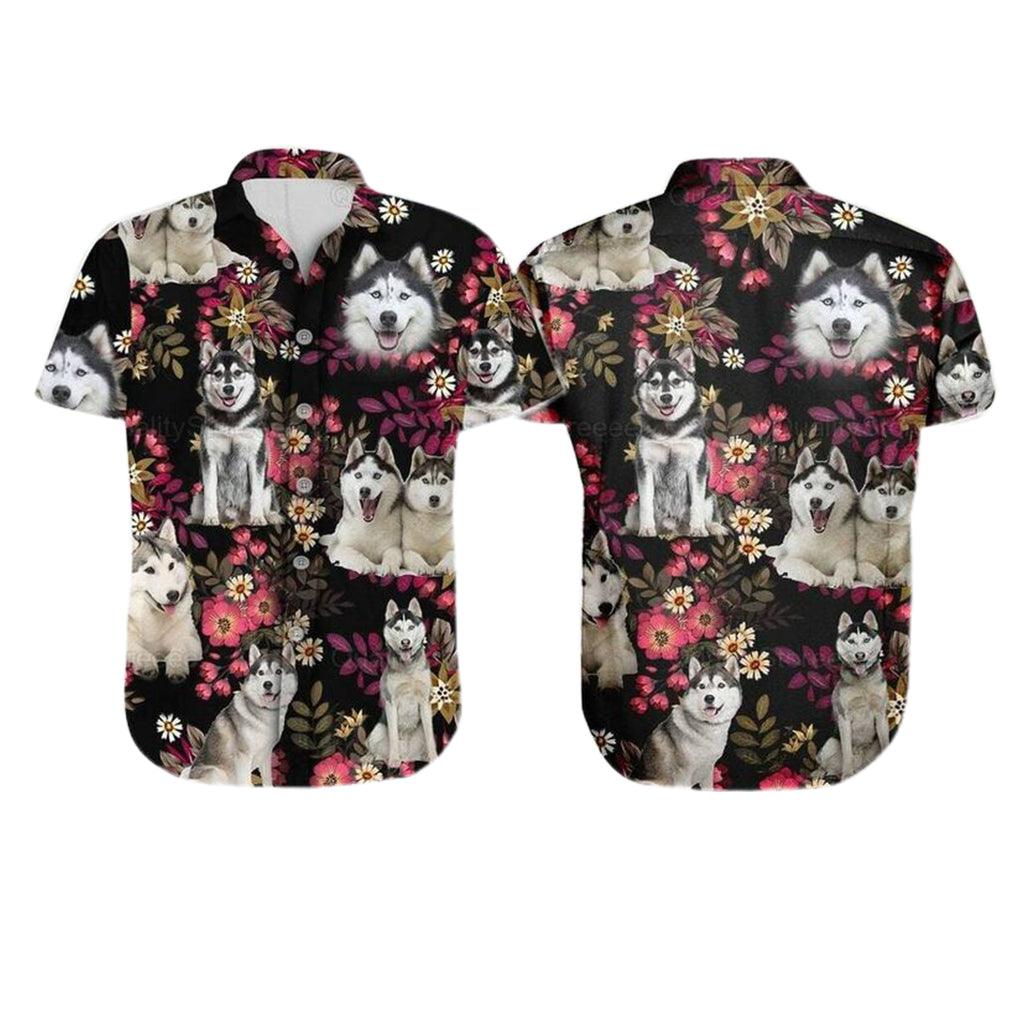 Husky Dog Aloha Hawaiian Shirt - Husky Pet Cute Hawaiian Shirt, Flowers Floral Pattern Hawaiian Shirt For Men & Women, Husky Lover - Image 2