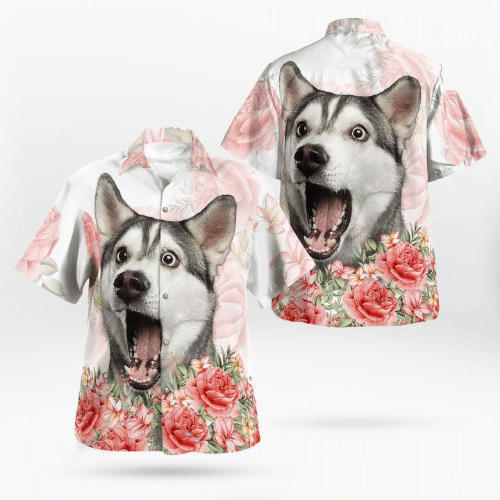 Husky Hawaiian Shirt, Husky Flower Hawaiian Shirt, Husky Summer Aloha Shirt- Perfect Gift For Men, Women, Dog Lover, Friend, Family