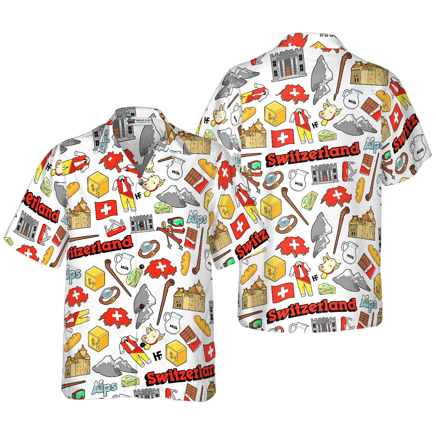 I Love Switzerland Doodle Hawaiian Shirt, Colorful Summer Aloha Shirt For Men Women, Perfect Gift For Friend, Team, Family, Switzerland Proud