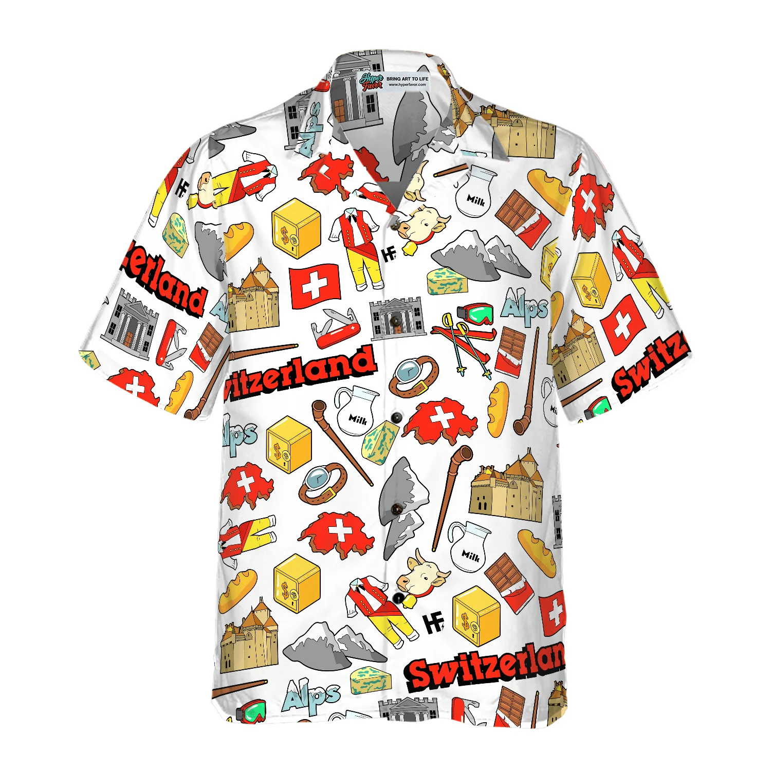 I Love Switzerland Doodle Hawaiian Shirt, Colorful Summer Aloha Shirt For Men Women, Perfect Gift For Friend, Team, Family, Switzerland Proud - Image 3