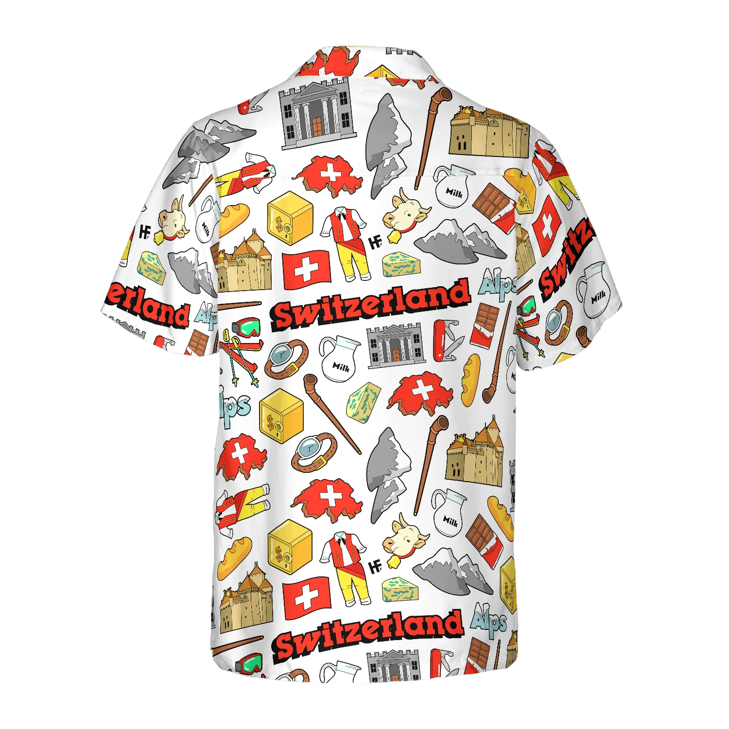 I Love Switzerland Doodle Hawaiian Shirt, Colorful Summer Aloha Shirt For Men Women, Perfect Gift For Friend, Team, Family, Switzerland Proud - Image 4