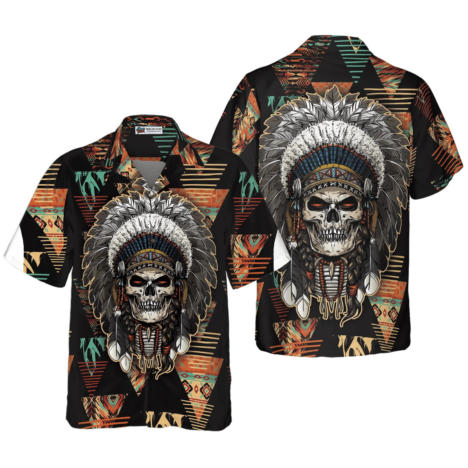 Indian Skull With Tribal Ethnic Pattern Hawaiian Shirt, Colorful Summer Aloha Shirt For Men Women, Gift For Friend, Team