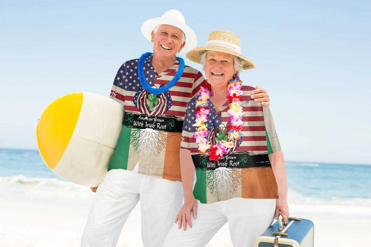 Irish Hawaiian Shirts, American Flag, American Grown With Irish Root Hawaiian Shirt - Perfect Gift For Men, Friends, Family