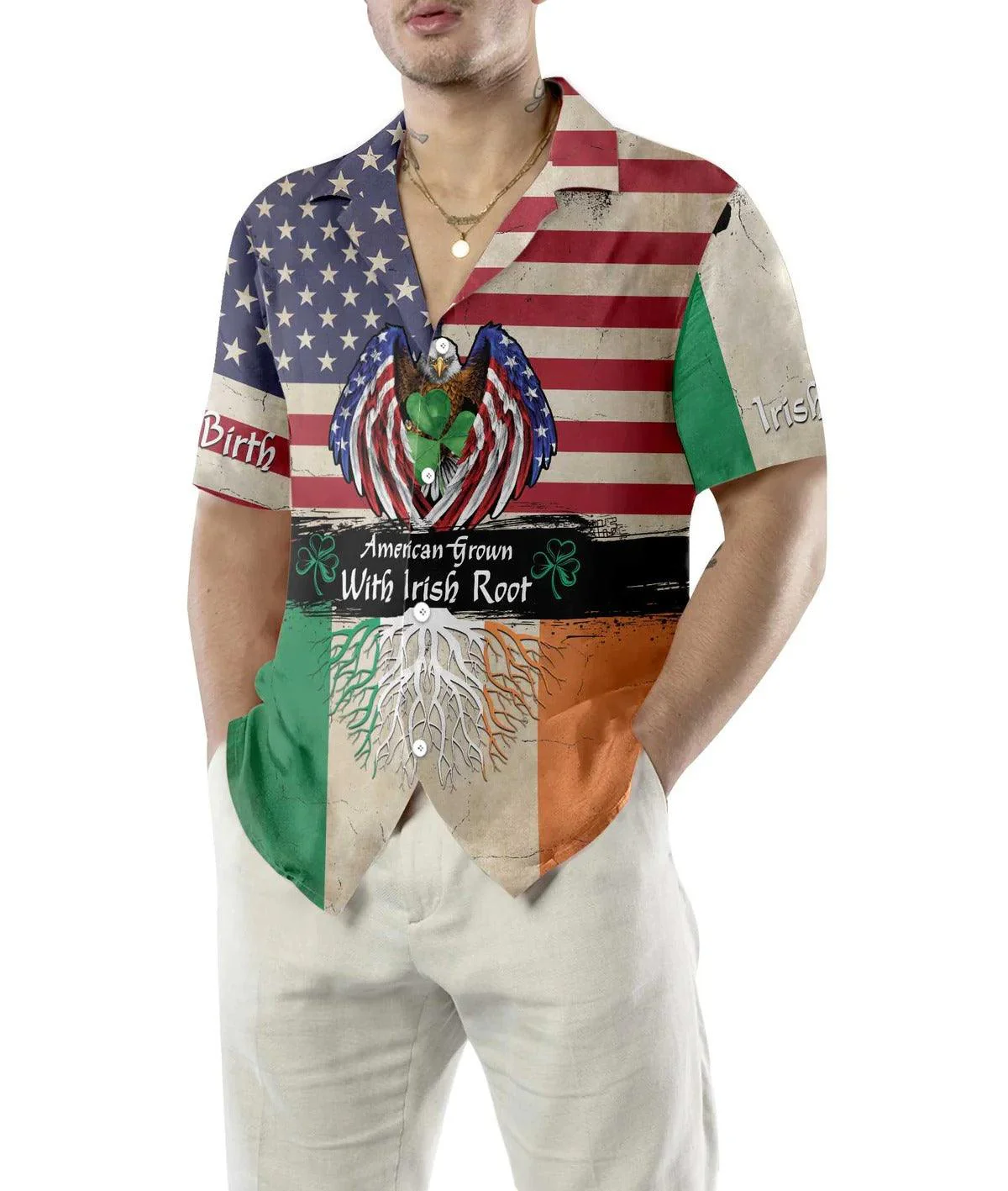 Irish Hawaiian Shirts, American Flag, American Grown With Irish Root Hawaiian Shirt - Perfect Gift For Men, Friends, Family - Image 2