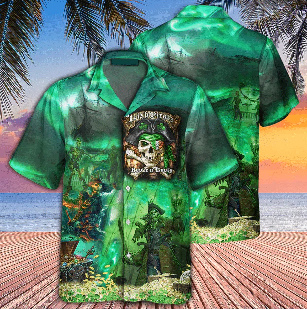 Irish Pirate Hawaiian Shirt - Irish Pirate Booze And Booty Hawaiian Shirt - Perfect Gift For Friend, Family