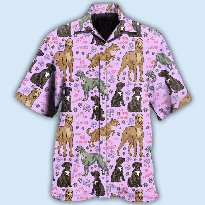 Irish Wolfhound Aloha Hawaii Shirt - Irish Wolfhound Dog So Cute Pink Style Hawaiian Shirt For Summer - Perfect Gift For Dog Lovers, Friend, Family - Image 2