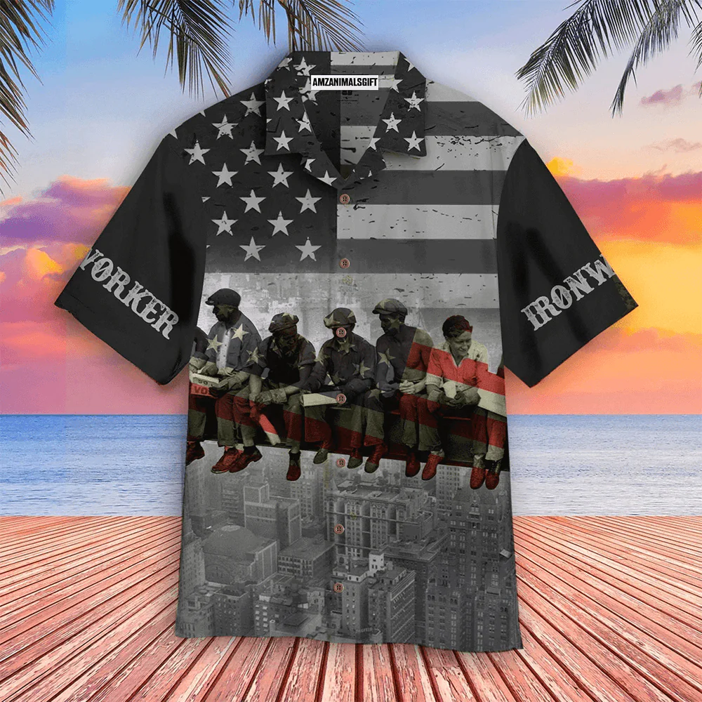 Ironworker American Flag Aloha Hawaiian Shirts For Men Women, 4th July Gift For Summer, Friend, Family, Patriot, Independence Day, Ironworker Lovers - Image 2