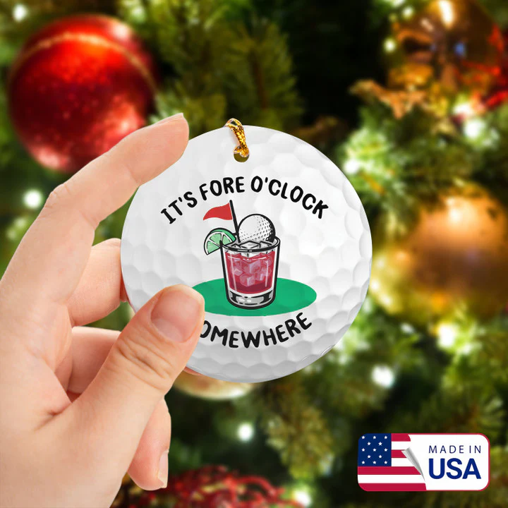 It's Fore O'clock Somewhere Wine Golf Ceramic Ornament - Best Gift For Golf Lovers, New Year, Christmas - Image 2