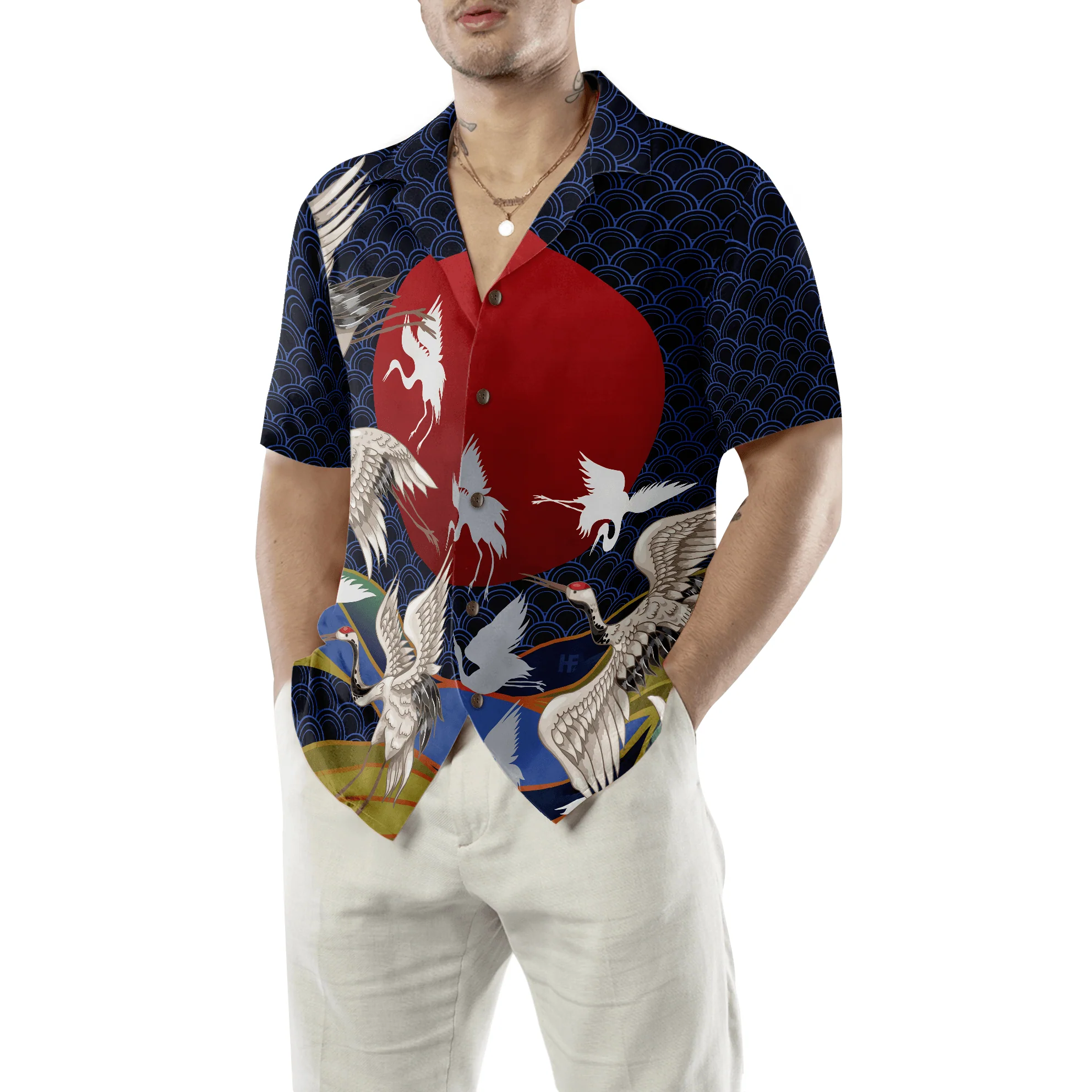 Japanese Cranes Hawaiian Shirt, Colorful Summer Aloha Shirts For Men Women, Perfect Gift For Husband, Wife, Boyfriend, Girlfriend - Image 5