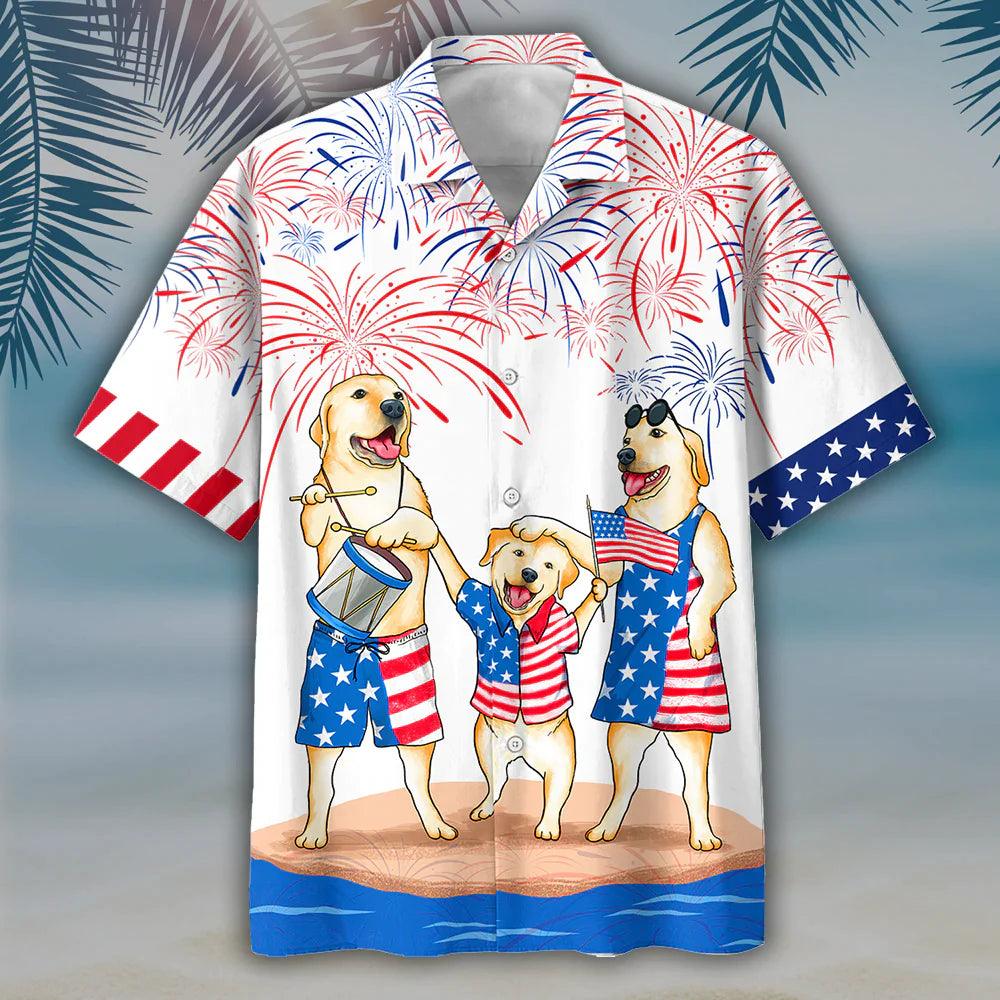 Labrador Retriever Aloha Hawaiian Shirts For Summer, Independence Day 4th Of July American Hawaiian Shirt For Men Women, Patriotic Gift For Dog Lovers