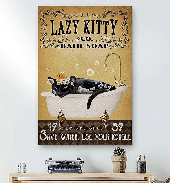 Lazy Kitty Bath Soap Saver Water, Use Your Tongue - Matte Canvas, Wall Decor Visual Art - Perfect Gift For Cat Owner, Breeder Or Cat Who Loves This Breed - Image 2