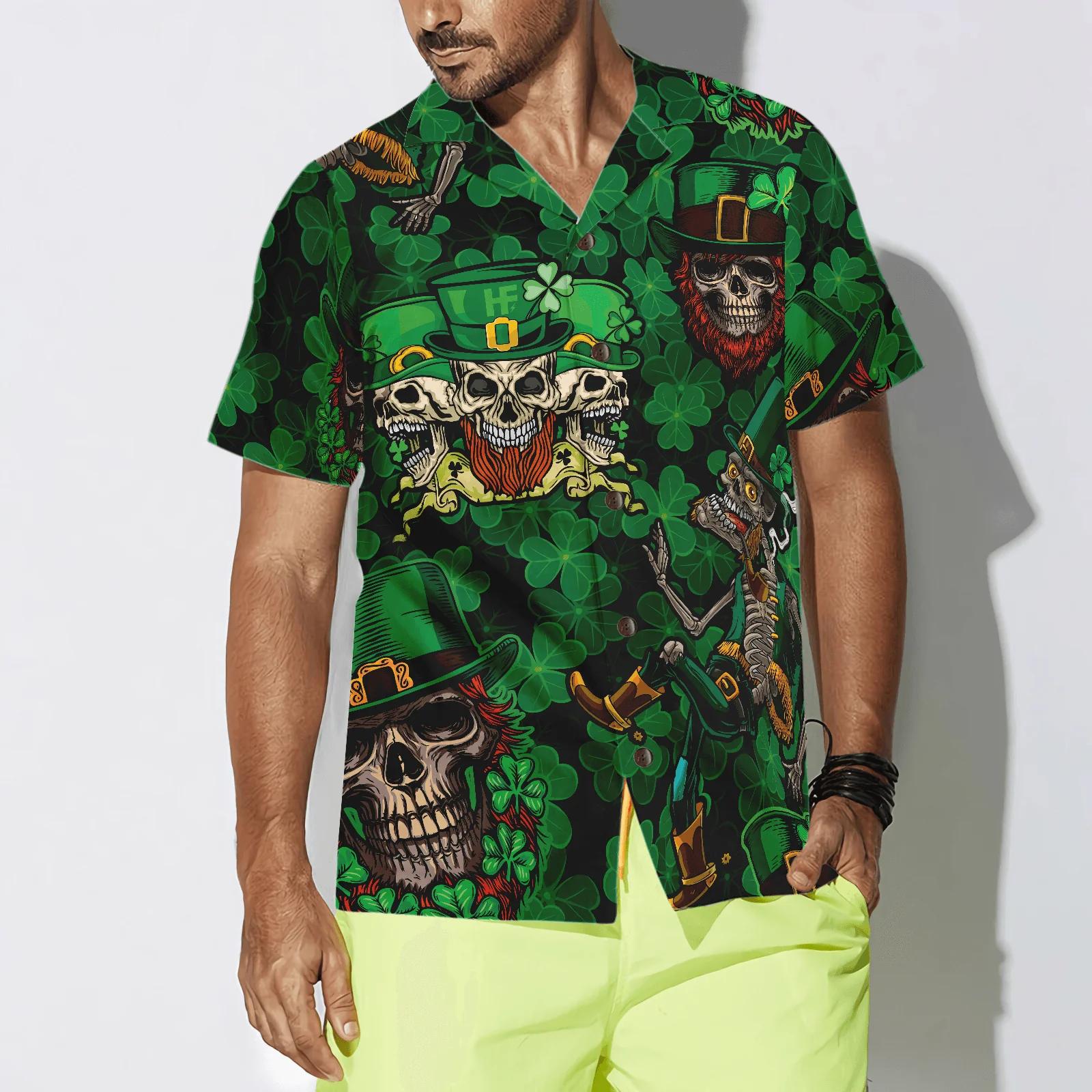 Leprechaun Skull Happy Saint Patrick's Day Hawaiian Shirt, Colorful Summer Aloha Shirts For Men Women, Perfect Gift For Husband, Wife, Boyfriend - Image 4