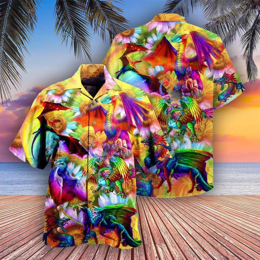 LGBT Aloha Hawaiian Shirt For Summer - LGBT Dragon Keep Calm And Pride On Hawaiian Shirt - Dragon Rainbow Hawaiian Shirt - Perfect Gift For LGBT