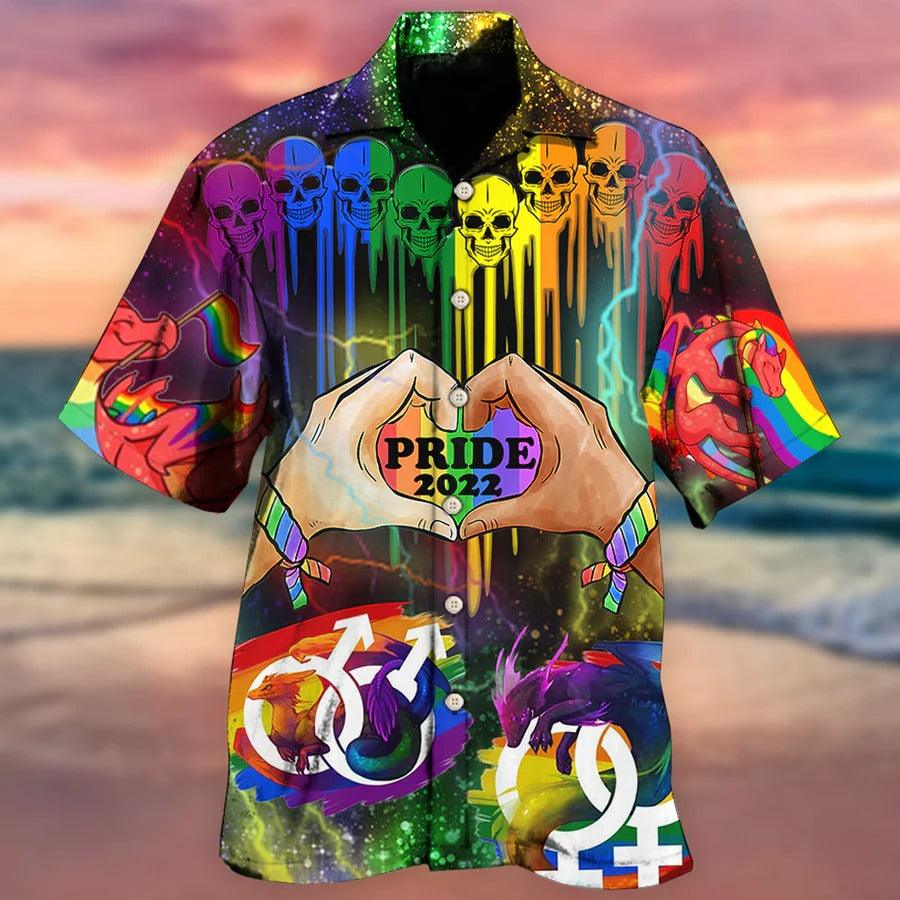 LGBT Aloha Hawaiian Shirt For Summer - LGBT Pride 2022 Style Hawaiian Shirt - Skull Rainbow Hawaiian Shirt - Perfect Gift For LGBT - Image 2