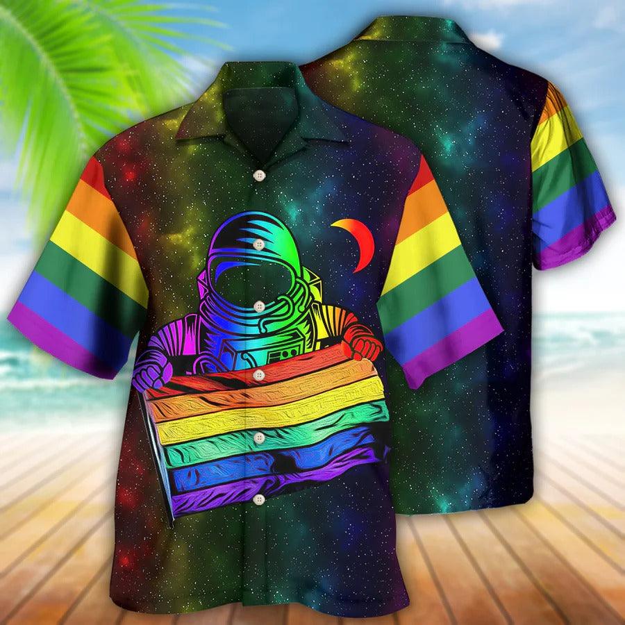 LGBT Aloha Hawaiian Shirt For Summer - LGBT Pride Astronaut Style Hawaiian Shirt - Rainbow Hawaiian Shirt - Perfect Gift For LGBT