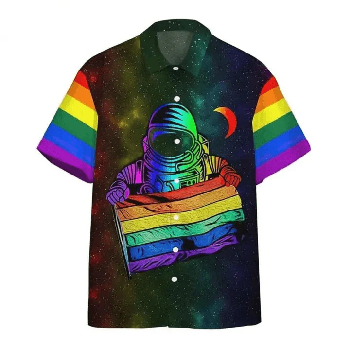 LGBT Aloha Hawaiian Shirts For Summer, Astronaut Colorful LGBT Rainbow Flag Galaxy Hawaiian Shirts, Pride Gift For Gaymer And Lesbian