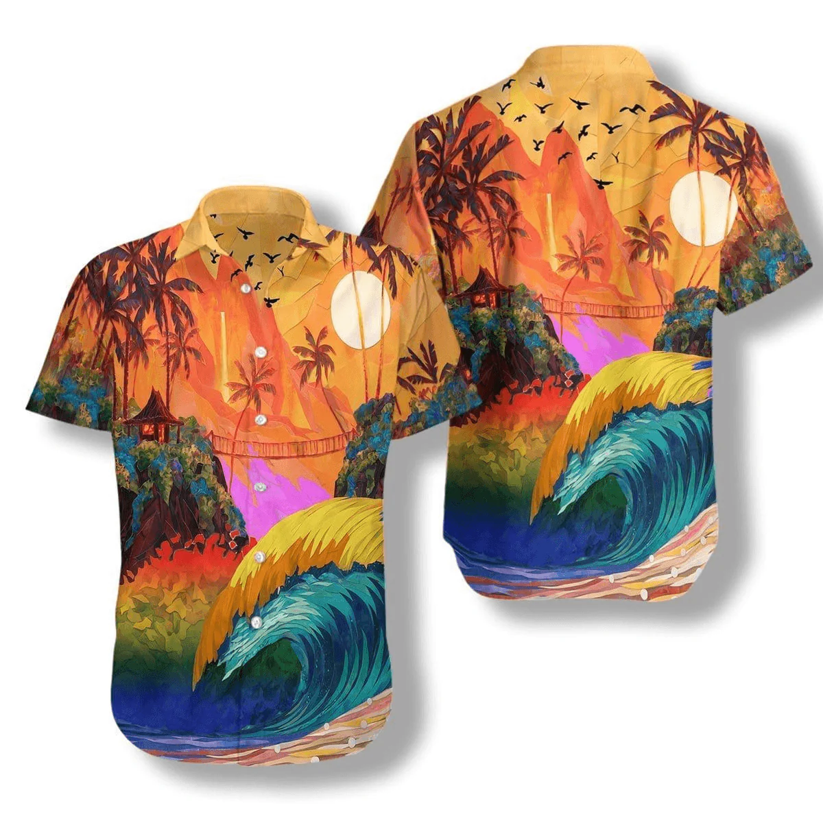LGBT Aloha Hawaiian Shirts For Summer, Dawn Beaches Colorful Rainbow LGBT Hawaiian Shirts, Pride Gift For Gaymer And Lesbian, Party
