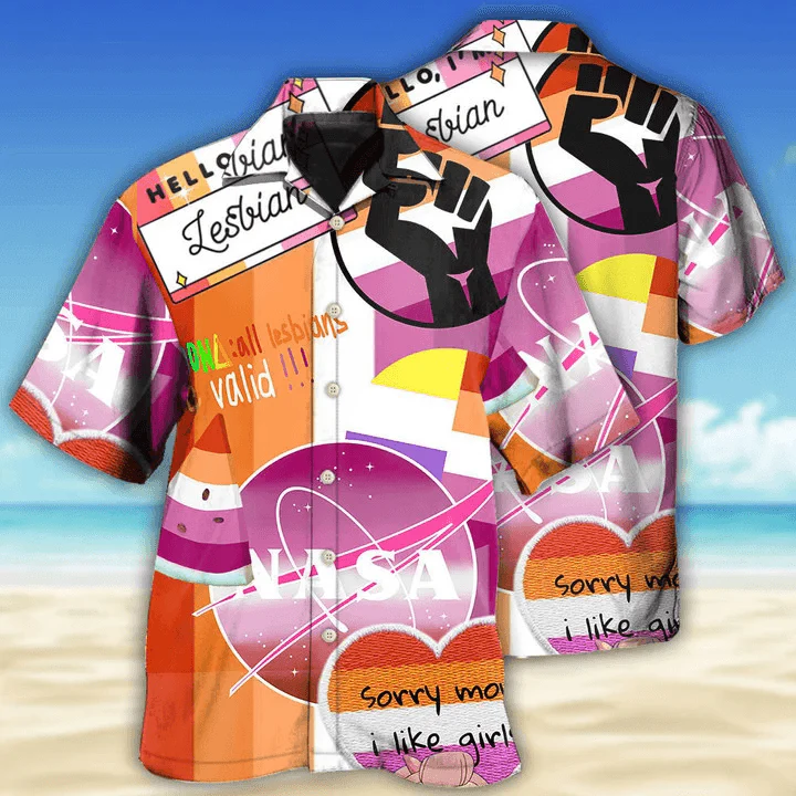 LGBT Aloha Hawaiian Shirts For Summer, Genderfluid Colorful Pride Hawaiian Shirts, Gift For Couple Gaymer And Lesbian - Lesbian Sorry Mom I Like Girls