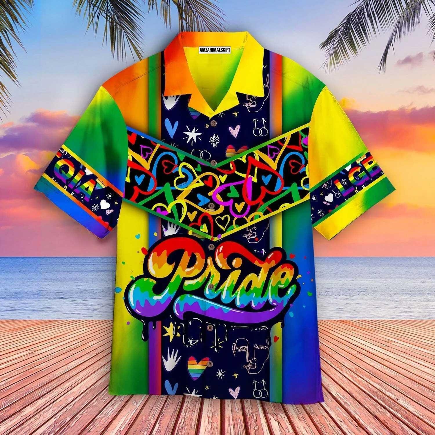 LGBT Aloha Hawaiian Shirts For Summer, Heart And Symbols Pride Rainbow Colorful Of LGBT Hawaiian Shirts, Gift For Couple Gaymer And Lesbian, Friend