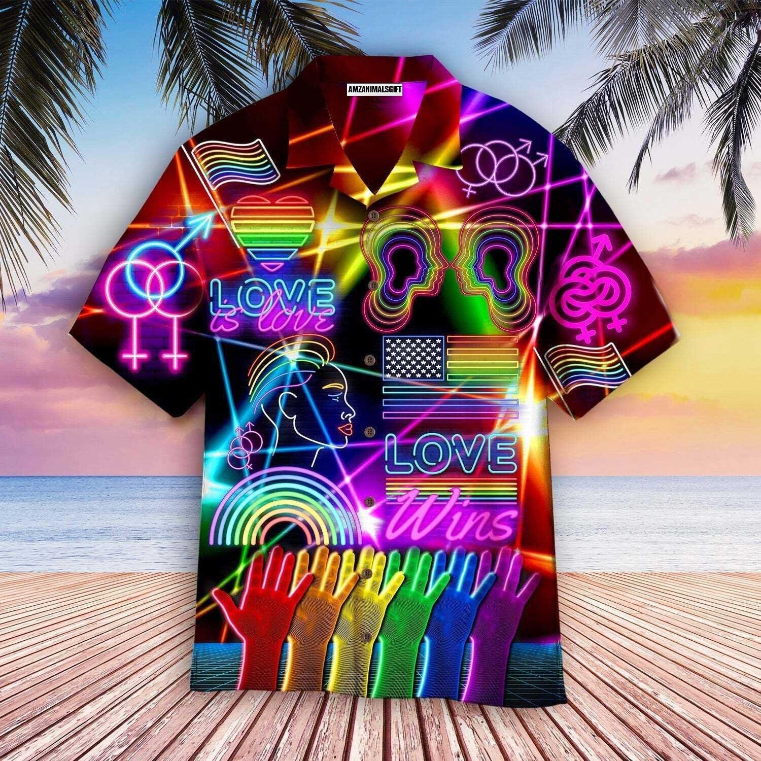 LGBT Aloha Hawaiian Shirts For Summer, Love Wins Pride Rainbow Colorful Of LGBT Hawaiian Shirts, Gift For Couple Gaymer And Lesbian, Friend