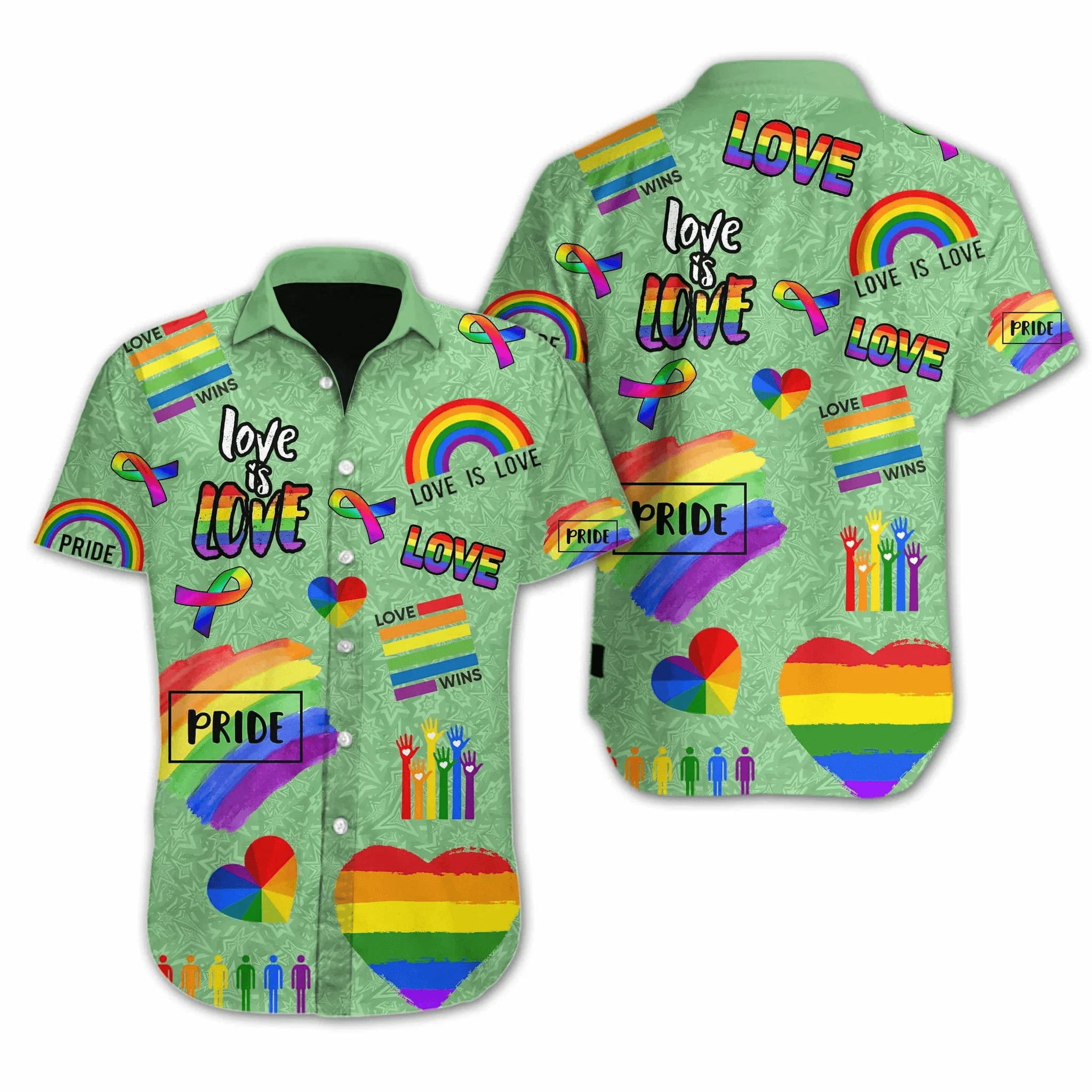 LGBT Aloha Hawaiian Shirts For Summer, Ribbon Heart Rainbow Colorful Of LGBT Hawaiian Shirts, Gift For Couple Gaymer And Lesbian - Love Is Love
