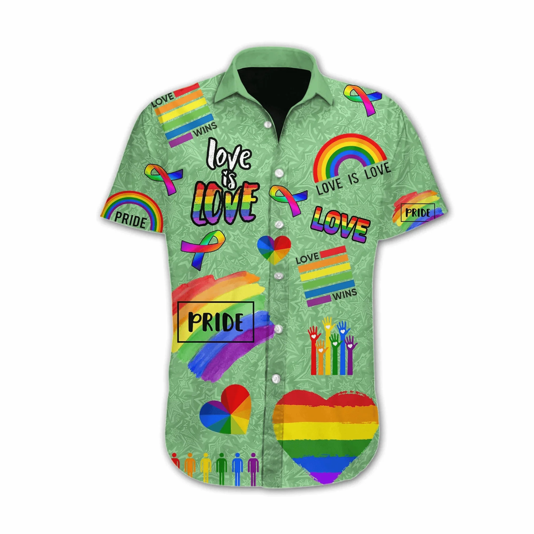 LGBT Aloha Hawaiian Shirts For Summer, Ribbon Heart Rainbow Colorful Of LGBT Hawaiian Shirts, Gift For Couple Gaymer And Lesbian - Love Is Love - Image 2